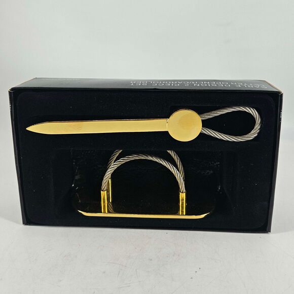 2 pc set of gold silver cable design letter opener & Holder Metal desk organizer - Picture 2 of 3
